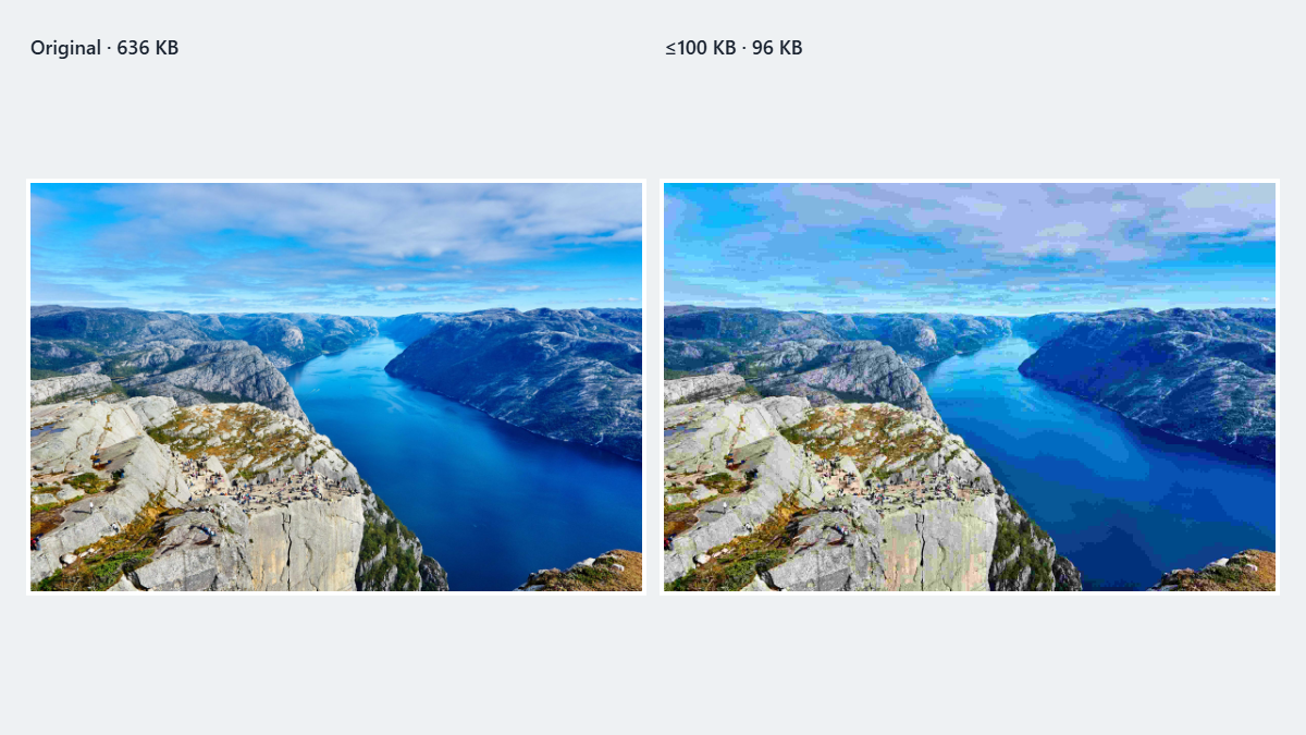 photo compressed to under 100KB showing before and after sizes